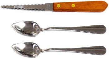 6. Set of 2 Grapefruit Spoons and 1 Grapefruit Knife, Stainless Steel, Serrated Edges