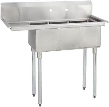 6. Fenix Sol 18G-3C10X14-L12 Three Compartment Stainless Steel Sink