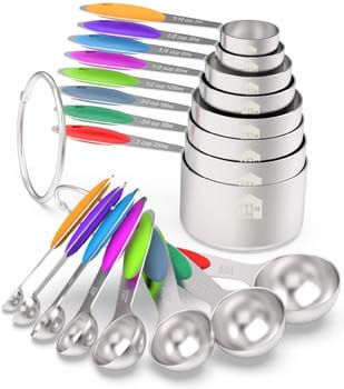 6. Measuring Cups & Spoons Set of 16 - Wildone Premium Stainless Steel Measuring Cups