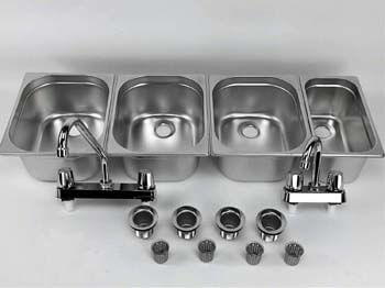 9. Waterworks Concessions Sinks 3 Large + 1 Small Hand Washing- 4 Compartment Stand Food Trailer