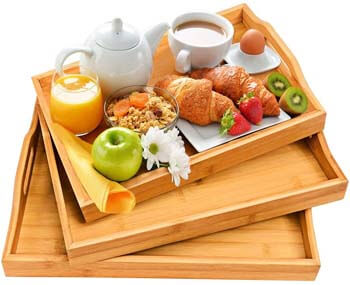 9. Serving Tray with Handles - Wood Bamboo Trays