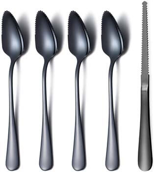 9. Amazon Brand Black Grapefruit Spoons 5 Pieces Set