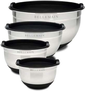 9. Bellemain Stainless Steel Non-Slip Mixing Bowls with Lids (4-Piece Set)