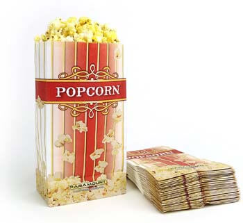 7. 100 Popcorn Serving Bags - 'Large' Standalone Flat Bottom Paper Bag Style