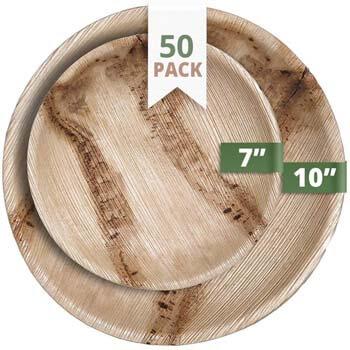 7. CaterEco Round Palm Leaf Plates Set