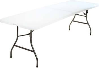 2. COSCO Deluxe 8 foot x 30-inch Fold-in-Half Blow Molded Folding Table, White