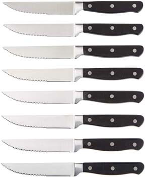 5. AmazonBasics Premium 8-Piece Kitchen Steak Knife Set, Black