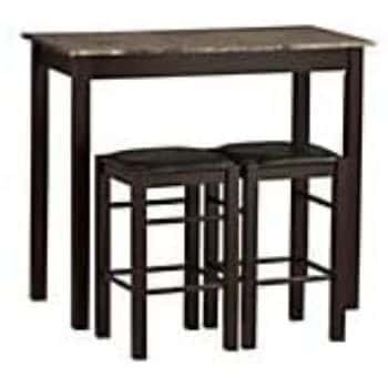 4. Linon Brown 3-Piece Table Faux Marble Tavern Set