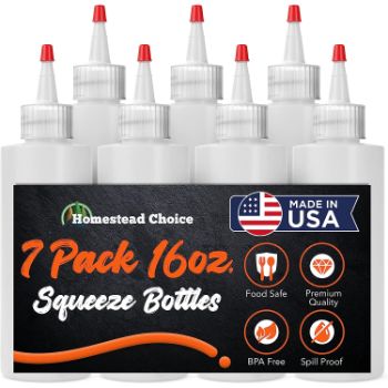 4. 7-pack Plastic Condiment Squeeze Bottles - 16 Ounce with Red Tip Cap