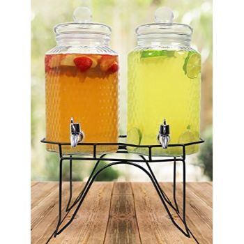 3. Estilo Hammered Glass Double Beverage Drink Dispenser On Stand