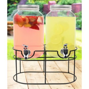 10. Estilo 1 gallon Glass Mason Jar Double Beverage Drink Dispenser