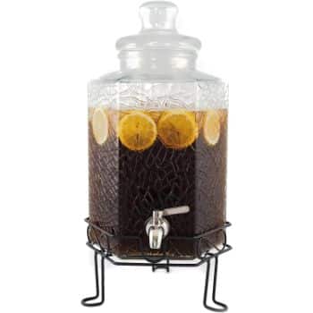 1. 2.5 Gallon Glass Beverage Dispenser Stainless Spigot and Stand