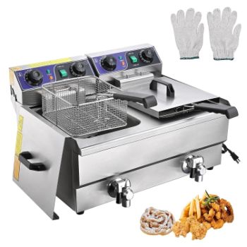 6. PNR Commercial Electric 23.4L Deep Fryer Dual Tanks with Timers and Drains Reset Button French Fry Restaurant