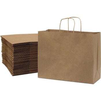 10. Brown Paper Bags with Handles – 16x6x12 inches, 50 Pcs