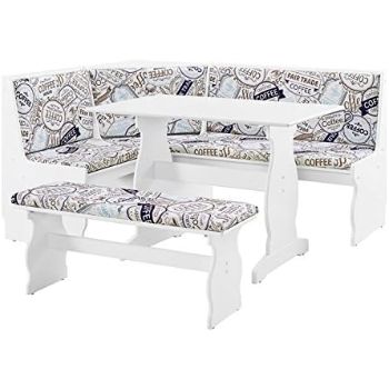 5. Riverbay Patio Conversation Kitchen Breakfast Corner Nook Table Booth Bench Dining Set in White