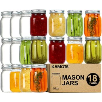 4. KAMOTA Mason Jars 16 oz With Regular Lids and Bands