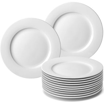 1. amHomel 12-Piece Porcelain Dinner Plates (10.5-inch, White)