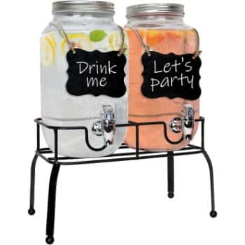 2. Estilo Glass Set of 2 Mason Jars Beverage Drink Dispensers on Metal Stand