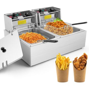 5. Professional-style Deep Fryer with Dual Baskets, 3600W 2x6L Stainless Steel Electric Commercial Deep Fryers 