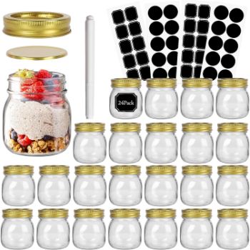 5. 10 oz Regular Mouth Glass Mason Jars with Gold Lids