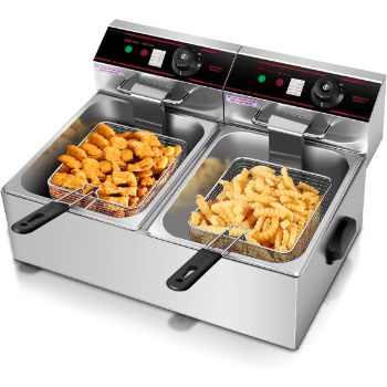 8. ARLIME Commercial Deep Fryer with Basket, 3400W Large Dual Tank Electric Deep Fryer 